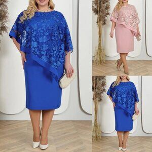 Plus Size Women's Lace Half Sleeve Midi Dress Party Evening Gown Pencil Dresses